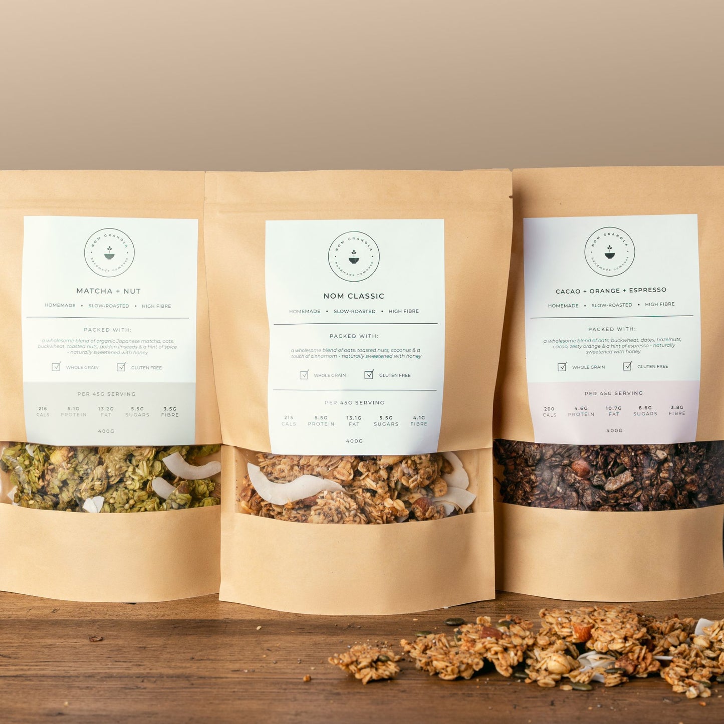 The Nom Trio bundle all three artisan granola flavours handcrafted small batch Leicester UK