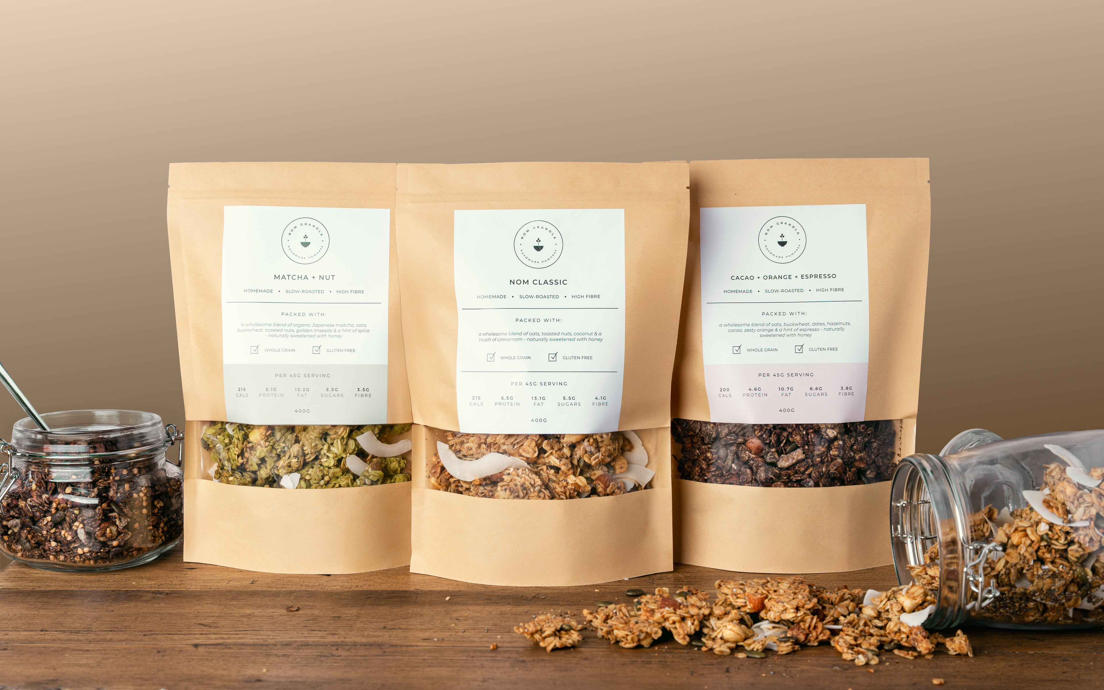 The Nom Trio bundle all three artisan granola flavours handcrafted small batch Leicester UK